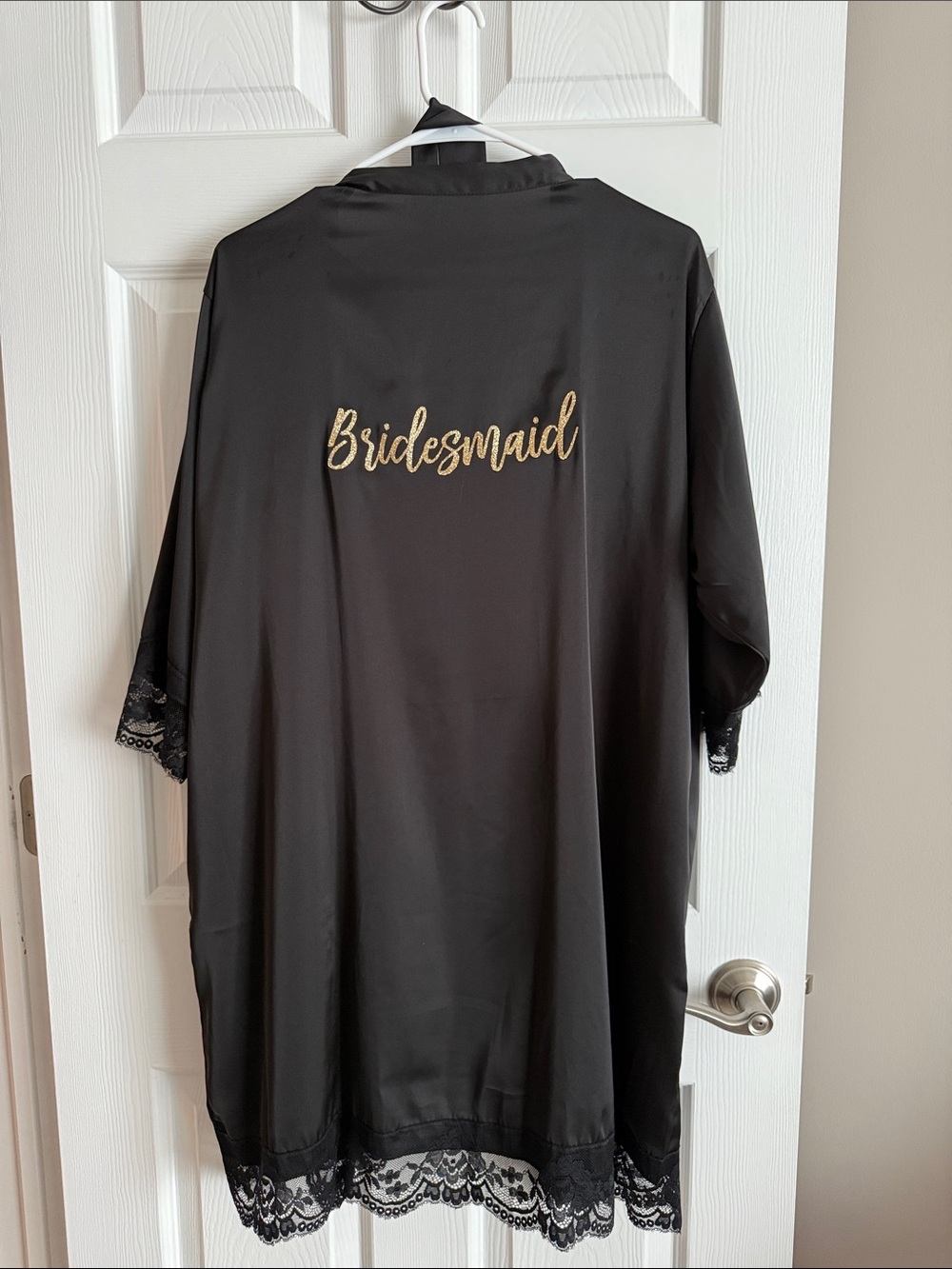 Black Bridesmaid Satin Robe with Gold Script